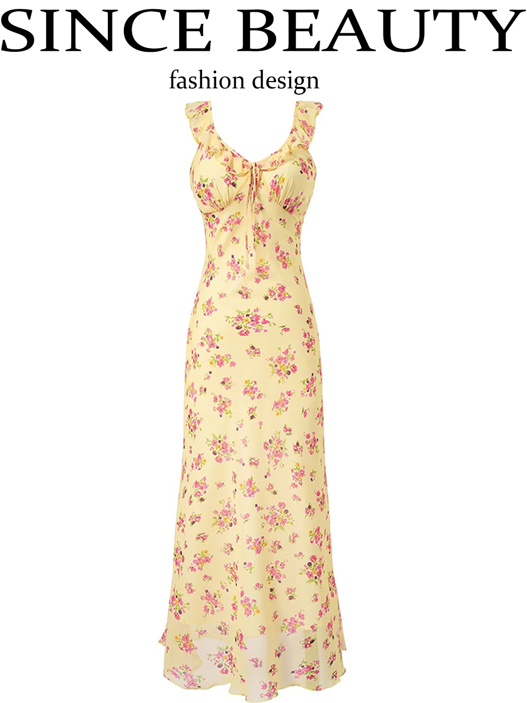 Elegant Yellow Floral Slip Dress for Women - 2025 Summer Style, Long Design for Chic 90s Vintage Vibes Elegant Yellow Floral Slip Dress for Women - 2025 Summer Style, Long Design for Chic 90s Vintage Vibes