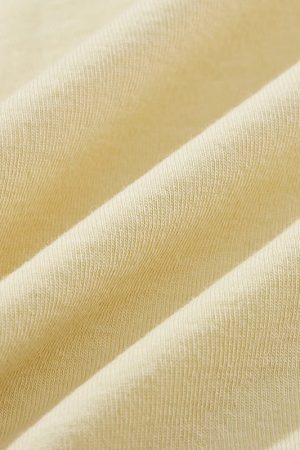 Elegant Yellow V-Neck Short Sleeve T-Shirt for Women with Waist Design and Pleats, Perfect for Casual 90s Inspired Looks