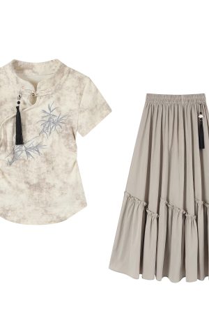 Elegant Zen-Inspired Two-Piece Dress Set for Women - Chinese Style, National Wind, Summer Outfit, Youthful Look