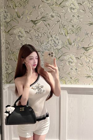 Embellished Sequin Sleeveless Fitted Top with Diagonal Shoulder and Bow - Trendy Party Wear for Y2K and 90s Style