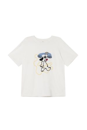 Embroidered Cartoon T-Shirt for Women, Short Sleeve Loose Slim Fit Top, 2025 Style, Cute Casual Wear for Petite Sizes