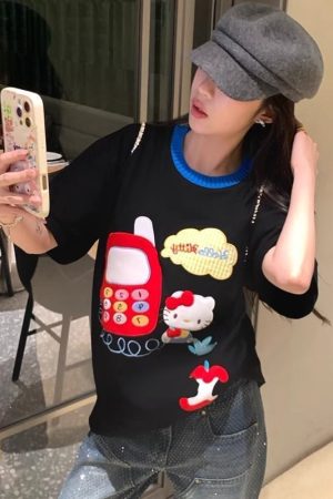 Embroidered Color-Block Short-Sleeve T-Shirt for Women - Stylish Summer 2025 Pure Cotton Casual Top