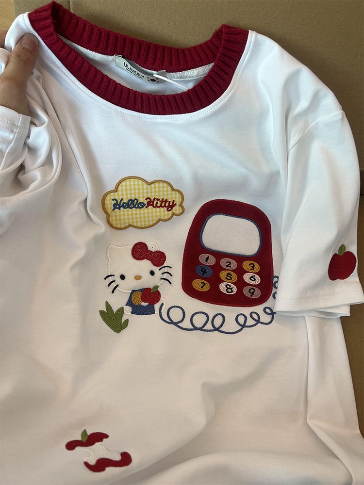 Embroidered Color-Block Short-Sleeve T-Shirt for Women - Stylish Summer 2025 Pure Cotton Casual Top Embroidered Color-Block Short-Sleeve T-Shirt for Women - Stylish Summer 2025 Pure Cotton Casual Top