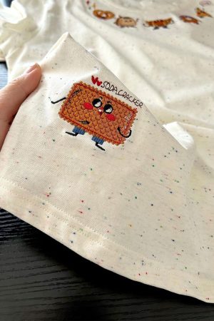 Embroidered Dessert Peach Cotton Short Sleeve T-Shirt for Women - Unique Cartoon Shoulder Top, Summer 2025 Fashion