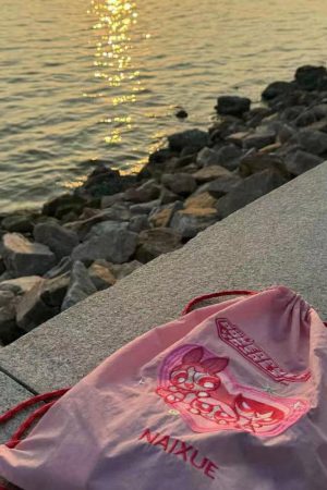 Embroidered Drawstring Backpack - Flying Girl Powerpuff Girls Naixue Style, Large Capacity, Trendy Commuter Bag, 2025 Fashion