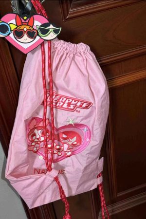 Embroidered Drawstring Backpack - Flying Girl Powerpuff Girls Naixue Style, Large Capacity, Trendy Commuter Bag, 2025 Fashion