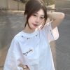 Embroidered Floral Letter Heavyweight Short Sleeve T-Shirt for Women - Summer 2025 Trendy Couple's Top, Unique and Stylish