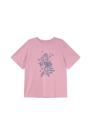 Embroidered Mermaid Print Short-Sleeve T-Shirt for Women - Summer Loose Top, Age-Reducing, Niche Style, 90s Inspired Fashion