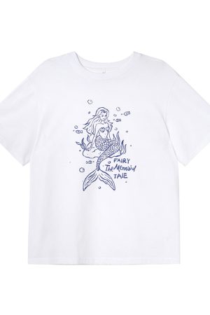 Embroidered Mermaid Print Short-Sleeve T-Shirt for Women - Summer Loose Top, Age-Reducing, Niche Style, 90s Inspired Fashion
