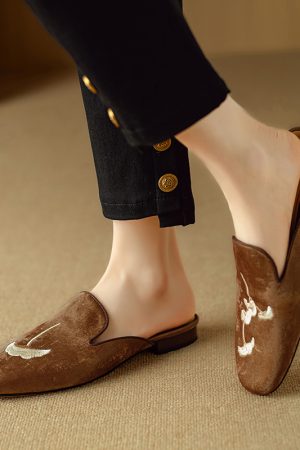 Embroidered National Style Open-Toe Half Slippers for Women - High-End Outdoor Flat Sandals, Italian Corso Venezia Inspired