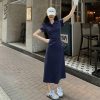 Embroidered Polo Collar Short Sleeve Dress for Women - Summer Korean Style, Plus Size, Waist-Cinching Elegant Bodycon Dress