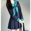 Embroidered Sailor Suit Dress - Long Sleeve College Style Japanese JK Uniform with Pudding Bear Design - Summer Fashion