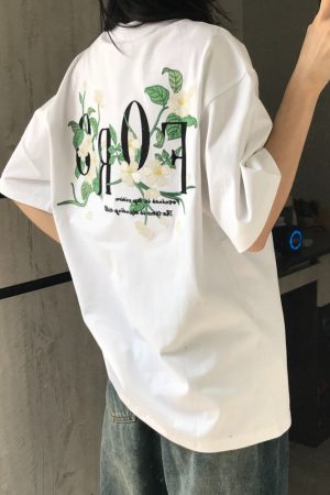 Embroidered White Magnolia Floral Short Sleeve T-Shirt for Women, Summer 2023 High-End Couples Top, Trendy Fashion Statement