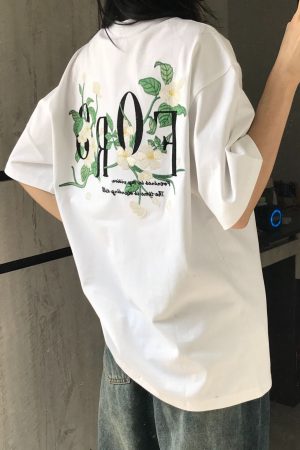 Embroidered White Magnolia Floral Short Sleeve T-Shirt for Women, Summer 2023 High-End Couples Top, Trendy Fashion Statement