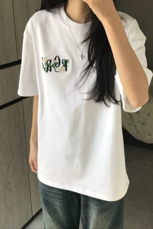 Embroidered White Magnolia Floral Short Sleeve T-Shirt for Women, Summer 2023 High-End Couples Top, Trendy Fashion Statement