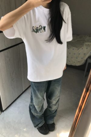 Embroidered White Magnolia Floral Short Sleeve T-Shirt for Women, Summer 2023 High-End Couples Top, Trendy Fashion Statement