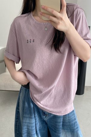 Energetic Rose Print Cotton T-shirt in Japanese Style with Sun Grapefruit and Snowflake Design - Loose Casual Versatile Top