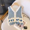 Ethnic Diamond Check Tassel Knitted Vest for Women - Hollow-Out Cardigan for Prairie and Seaside Vacation Style