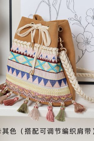 Ethnic Style Bucket Bag - Versatile Crossbody for Travel, Yunnan & Tibet Inspired, Cute Vacation Accessory
