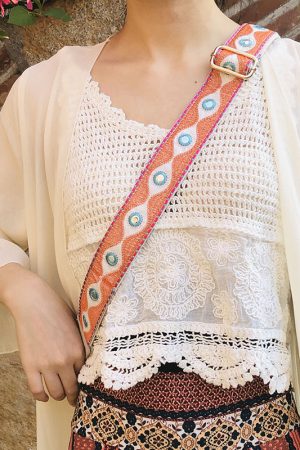 Ethnic Style Embroidered Wide Strap Bag Accessory - Adjustable Shoulder and Crossbody Strap for Versatile Use