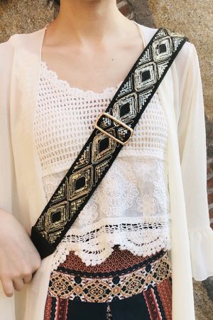 Ethnic Style Embroidered Wide Strap Bag Accessory - Adjustable Shoulder and Crossbody Strap for Versatile Use