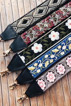 Ethnic Style Embroidered Wide Strap Bag Accessory - Adjustable Shoulder and Crossbody Strap for Versatile Use