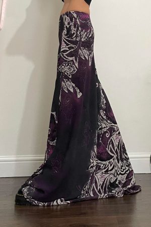 Exotic Ancient Vine Black Purple Gradient Vintage Dress - Retro Mid-Length A-Line Skirt for Women, Boho Style