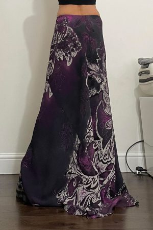 Exotic Ancient Vine Black Purple Gradient Vintage Dress - Retro Mid-Length A-Line Skirt for Women, Boho Style