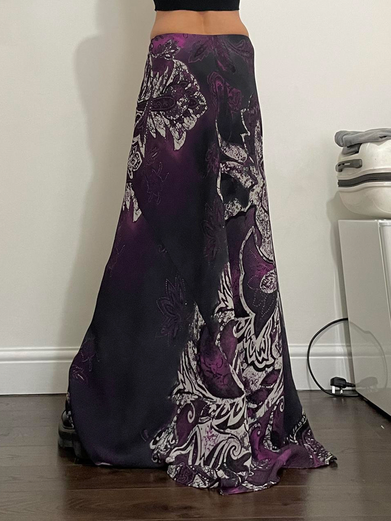 Exotic Ancient Vine Black Purple Gradient Vintage Dress - Retro Mid-Length A-Line Skirt for Women, Boho Style Exotic Ancient Vine Black Purple Gradient Vintage Dress - Retro Mid-Length A-Line Skirt for Women, Boho Style