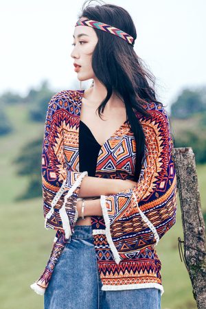 Exotic Ethnic Print Summer Travel Top for Women - Lightweight Sun Protection Shirt with Prairie Style Design