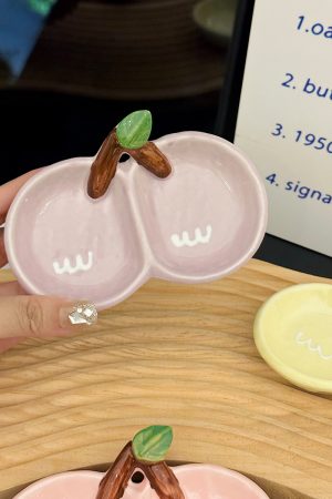 Exquisite Ceramic Divided Plate for Dipping Sauce - Hot Pot & Snack Serving Dish, Cherry Floral Design, Ideal for Entertaining