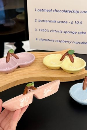 Exquisite Ceramic Divided Plate for Dipping Sauce - Hot Pot & Snack Serving Dish, Cherry Floral Design, Ideal for Entertaining