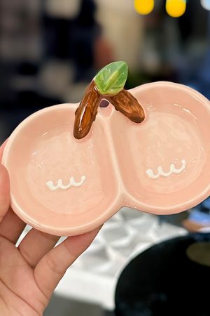 Exquisite Ceramic Divided Plate for Dipping Sauce - Hot Pot & Snack Serving Dish, Cherry Floral Design, Ideal for Entertaining