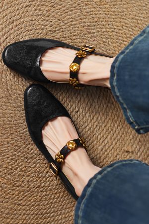 Exquisite Italian Leather Mary Janes for Women - Chunky Mid-Heel Small Heel Shoes, Elegant French Style