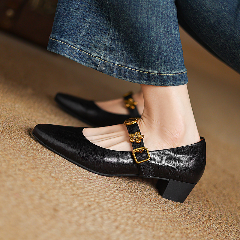 Exquisite Italian Leather Mary Janes for Women - Chunky Mid-Heel Small Heel Shoes, Elegant French Style Exquisite Italian Leather Mary Janes for Women - Chunky Mid-Heel Small Heel Shoes, Elegant French Style