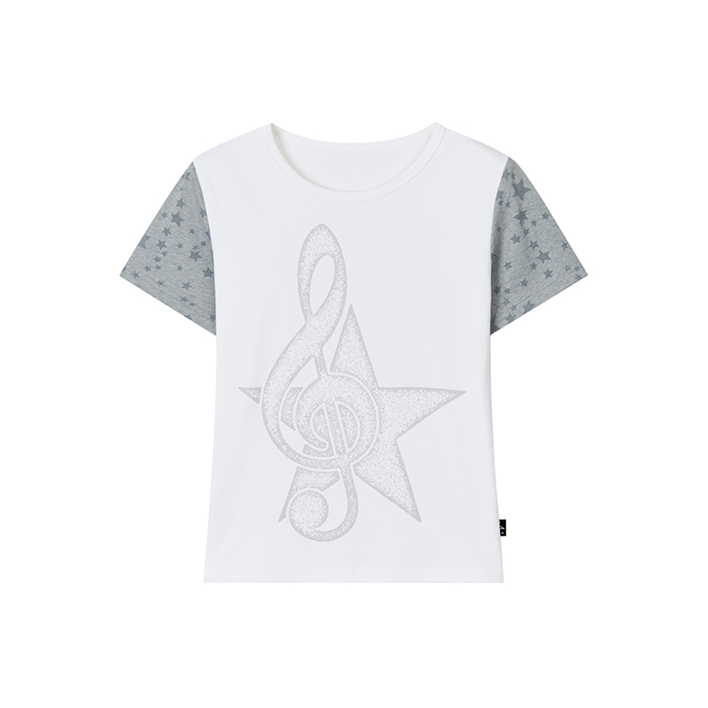 Faded Multicolor Printed T-Shirt for Women - Summer Spliced Flutter Sleeve Short Sleeve Top in Black, White, and Gray Faded Multicolor Printed T-Shirt for Women - Summer Spliced Flutter Sleeve Short Sleeve Top in Black, White, and Gray