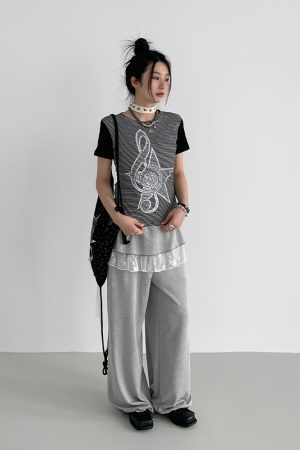Faded Multicolor Printed T-Shirt for Women - Summer Spliced Flutter Sleeve Short Sleeve Top in Black, White, and Gray