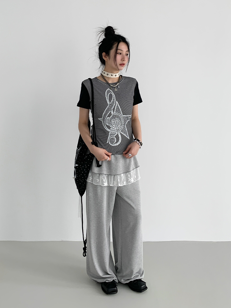 Faded Multicolor Printed T-Shirt for Women - Summer Spliced Flutter Sleeve Short Sleeve Top in Black, White, and Gray Faded Multicolor Printed T-Shirt for Women - Summer Spliced Flutter Sleeve Short Sleeve Top in Black, White, and Gray