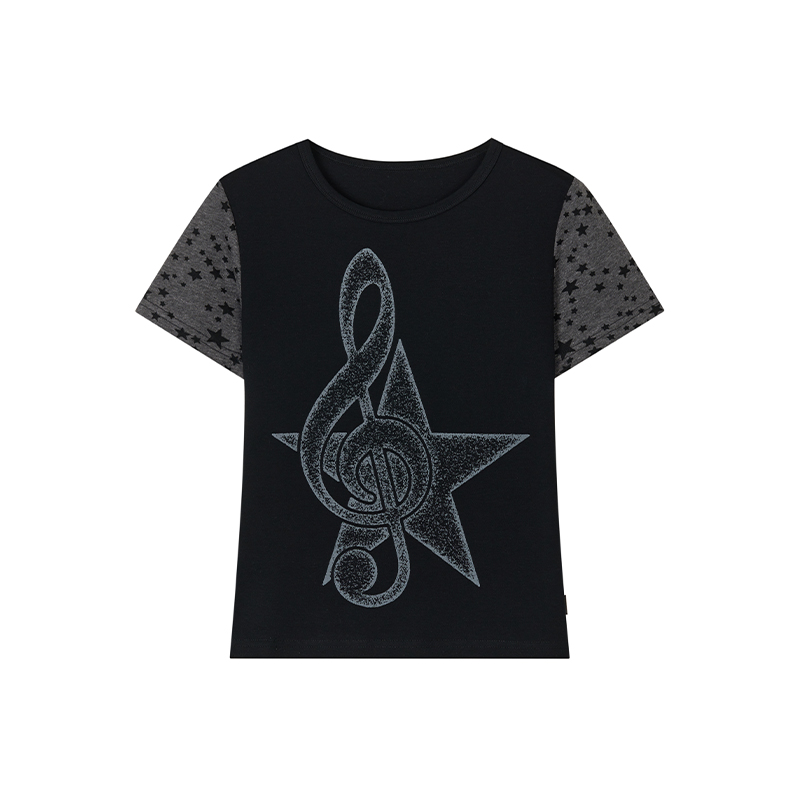 Faded Multicolor Printed T-Shirt for Women - Summer Spliced Flutter Sleeve Short Sleeve Top in Black, White, and Gray Faded Multicolor Printed T-Shirt for Women - Summer Spliced Flutter Sleeve Short Sleeve Top in Black, White, and Gray