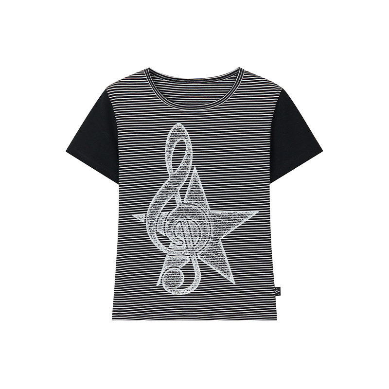 Faded Multicolor Printed T-Shirt for Women - Summer Spliced Flutter Sleeve Short Sleeve Top in Black, White, and Gray Faded Multicolor Printed T-Shirt for Women - Summer Spliced Flutter Sleeve Short Sleeve Top in Black, White, and Gray