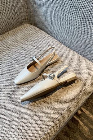 Fairy Style Patent Leather Square Toe Flat Sandals with Rhinestones - 2025 Spring/Summer Women's Closed Toe Low Heel Shoes