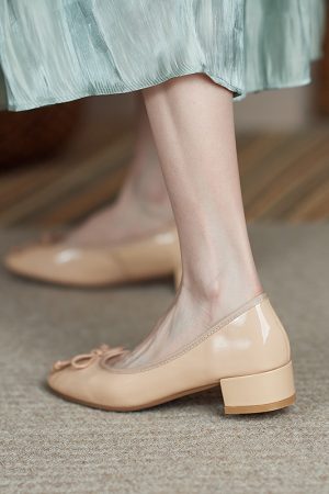 Fairy Style Red Genuine Leather Mid-Heel Bow Shoes for Women - Sweet Wedding and Bridesmaid Footwear