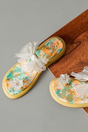 Fairy Style Thick-Soled Flower Bow Open-Toe Slippers One-Strap Sandals for Women - Versatile Outdoor Wear