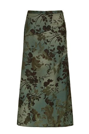 Fallen Flowers Vintage Forest Style A-Line Long Skirt for Women - Low Waist, Autumn Mood, Chinese Design