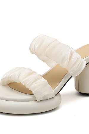 Fashionable Chunky High Heel Slide Sandals for Women - Comfortable Mesh Design, Versatile Style for Everyday Wear