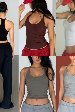 Faux Bare Face Athletic V-Neck T-Back High Elasticity Tank Top - Hot Girl Essentials for Y2K and 90s Style Fashion