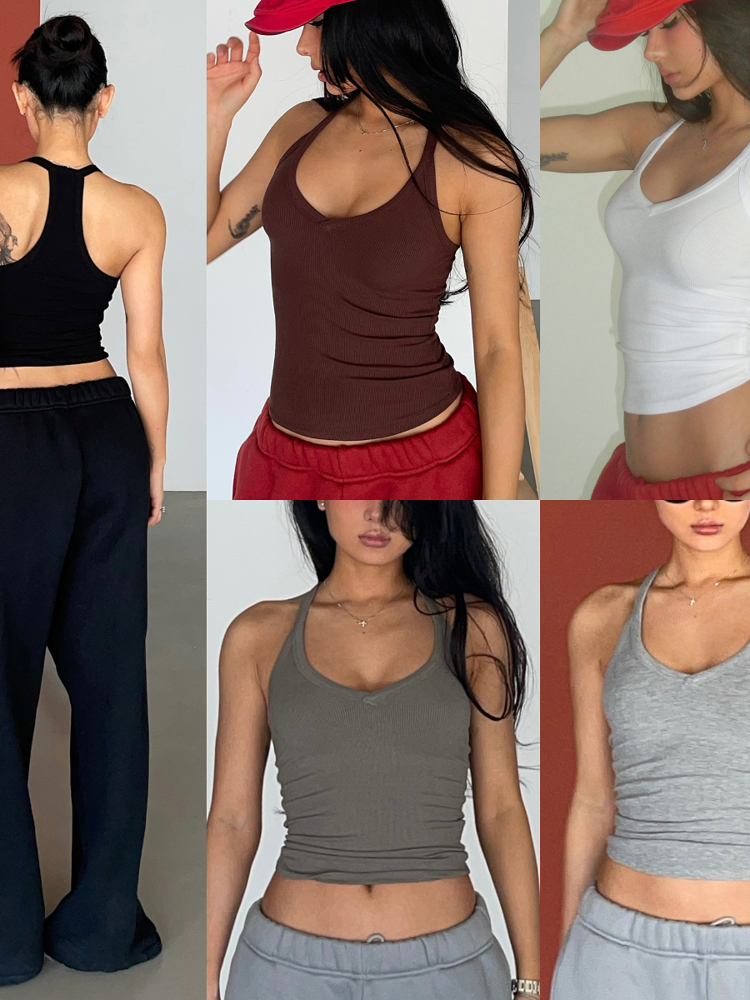 Faux Bare Face Athletic V-Neck T-Back High Elasticity Tank Top - Hot Girl Essentials for Y2K and 90s Style Fashion Faux Bare Face Athletic V-Neck T-Back High Elasticity Tank Top - Hot Girl Essentials for Y2K and 90s Style Fashion
