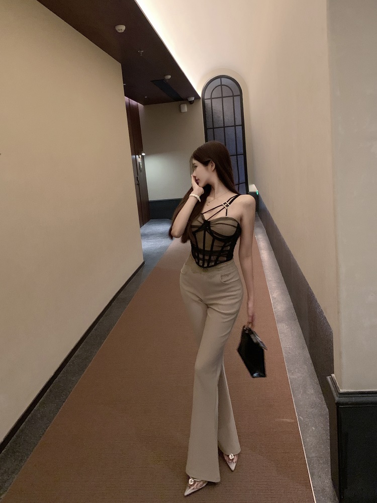 Fitted Sexy Mesh Vest with Fishbone Design and Built-In Chest Pad - Trendy Y2K Style Top for a Chic Look Fitted Sexy Mesh Vest with Fishbone Design and Built-In Chest Pad - Trendy Y2K Style Top for a Chic Look