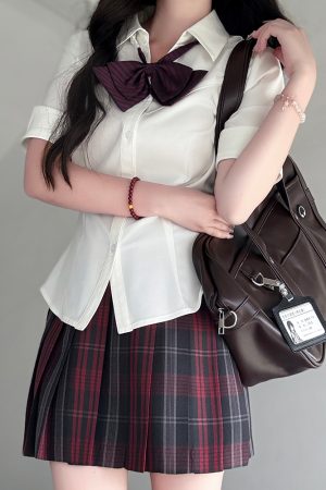 Fitted Short Sleeve Pudding Bear JK Uniform Blouse - Summer Japanese School Style Women's Top for Y2K and Kawaii Fashion