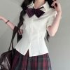 Fitted Short Sleeve Pudding Bear JK Uniform Blouse - Summer Japanese School Style Women's Top for Y2K and Kawaii Fashion